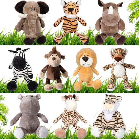 HyDren 10 Pcs Safari Stuffed Animals Plush Jungle Toys for Girls Boys, Elephant, Giraffe, Lion, Tiger, Monkey, and More