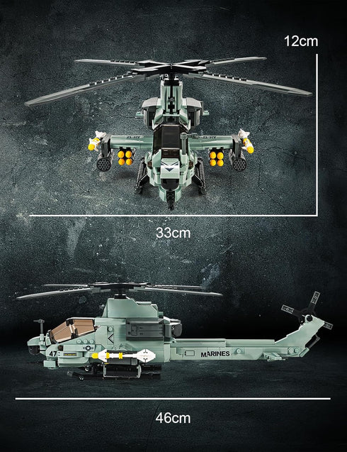 AH-1Z Set (597 SEMKY Military Series Helicopter Little Birds Air Force Building Block Pieces) -Building and Military