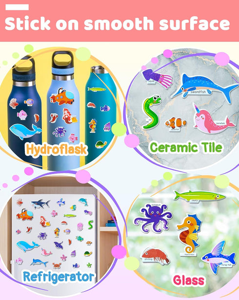 Benresive Puffy Reusable Sticker Books for Toddlers 2-4 Year, Fun Ocean Sticker Book with 32 Pcs Toddler Travel Toys