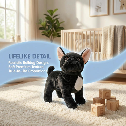 ZHONGXIN MADE 13" Black Bulldog Plush Toy - Realistic Standing Black Bulldog Dog Stuffed Animal, Cute Dog Puppy Plushie