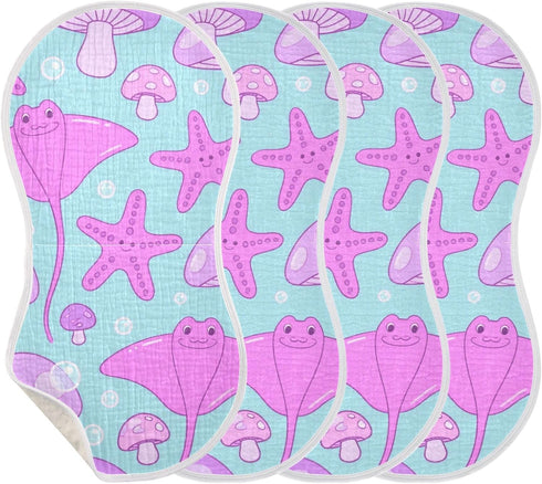 tplaotee 22x11in Ocean Animal starfishes Purple Pink Cotton Baby burping Cloths Easy Care Baby wash Cloth for Unisex