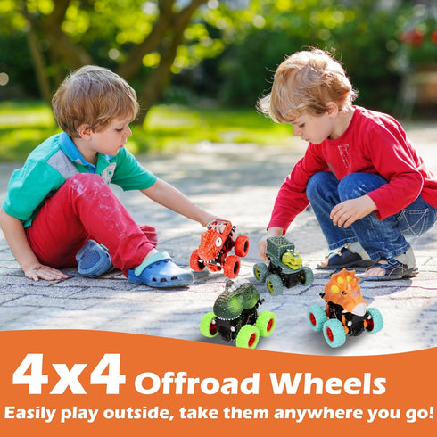 Dinosaur Toys for 2-5 Year Old Boys - Push & Pull Friction Powered Dinosaur Monster Truck Vehicles for Toddlers