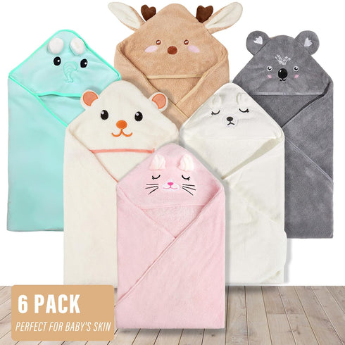 6 Set Essential(31.5 31.5 Inch) Yaiseiko PCS Baby Bath Towels Animal Hooded Baby Hooded Bath Towels Soft and Ultra
