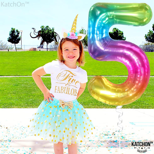 KatchOn Giant Rainbow 5 Balloon Number, 40 Inch, Number 5 Balloons for 5th Birthday Tie Dye Decorations