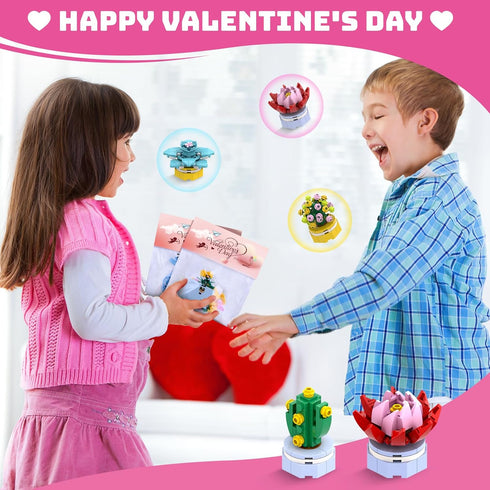 Classroom/School,24PCS 3+ Uiseba Valentines Day Gifts for Kids Building Blocks Succulent Plants Kits and Valentines