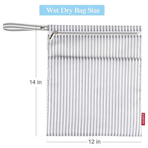 2Pcs Wet Dry Bags for Baby Cloth Diapers, Waterproof Washable Reusable with Two Zipper Pockets for Travel, Gym, Beach