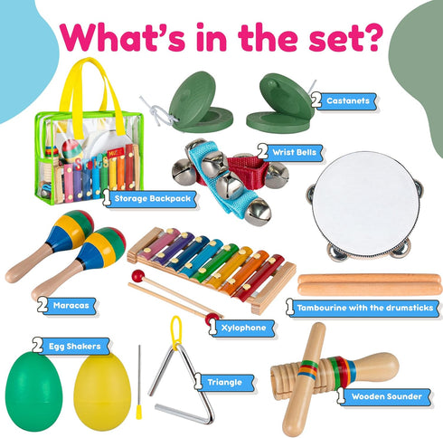 Set Stoie's Kids Musical Instruments Wooden Percussion Instruments for Toddlers, Xylophone, Tambourine, Maracas, Music