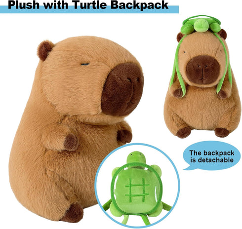 Ditucu Cute Capybara Plush with Turtle Backpack Kawaii Capibara Stuffed Aniamls Toys Plushies Hugging Gifts for Kids Brown 9 inch