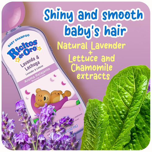 8.45 oz, 3-Pack Ricitos de Oro Lavender Baby Shampoo | Nourishes & Softens Baby Hair, Gentle Lavender Scent, Tear Free