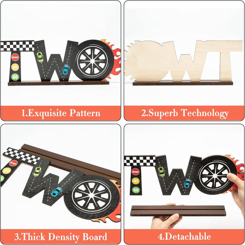 OSNIE Race Car Two Letter Sign Wooden Table Centerpiece, Let’s Go Racing Checkered Theme 2nd Party Supplies Decoration