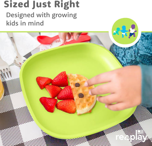 Re-Play Toddler Plates - 22 Oz. Deep-Walled Flat Kids Plates, Dishwasher & Microwave Safe, Set of 3 - Aqua Asst.
