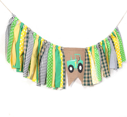 TUTOTU 1st Farm High Chair Banner - Green Tractor Birthday Party Decoration