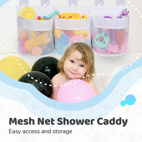 Bathroom Bath Toy Storage for Bathtub, Kids Mesh Shower Toy Organizer Basket