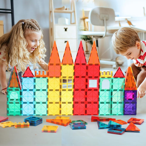 Magnetic Building Tiles for Kids, 64 PCS Educational Stacking Blocks for Boys & Girls, STEM Learning Toys