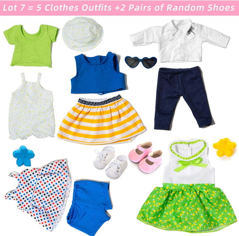 American 18 Inch Doll Clothes and Accessories, 5 Sets Doll Clothes Dress Outfits + 2 Random Style Shoes