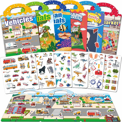 6 Sets 1-3, 2-4 2 3 4 iGetooy Reusable Sticker Book for Toddlers Jelly Sticker Books for Toddlers Years, Toddler Travel