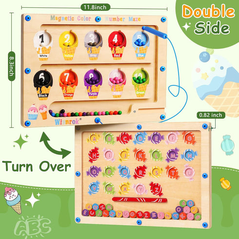 2 1 Counting 2 3 4 5 in Magnetic Color and Number Maze, ABC Alphabet Puzzles Board Magnet Ice Cream Toys, Montessori
