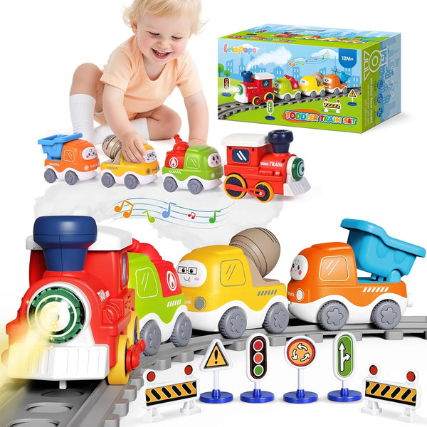 Train Set for Toddlers w/Steam, Sound & Lights, Toddler Toys for Age