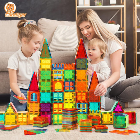 Magnetic Tiles, 100PCS Magnet Building Toys, Stacking Blocks, Perfect STEM Gift for Kids, Boys and Girls