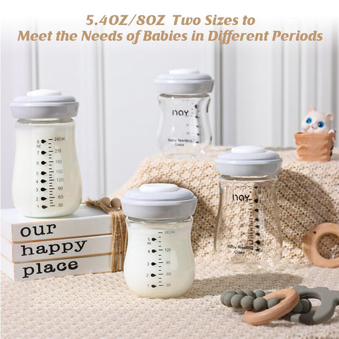 5.4oz 4 Pack yanyoyo Glass Breastmilk Storage Bottles, Wide Neck Breast Milk Containers, BPA-Free, Lead-Free, Fits