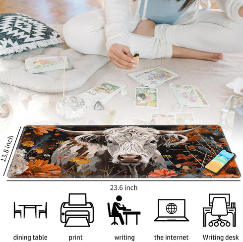 Cow and Flower MTG & TCG Playmat Mouse Pad, 24" x 14" Game Mat for Trading Card Games and Video Games