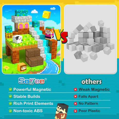 150PCS 3-5 5-7 8-13 Soyee Magnetic Blocks - Magnetic Building Blocks Stacking Magnets Toys for Kids Montessori Sensory