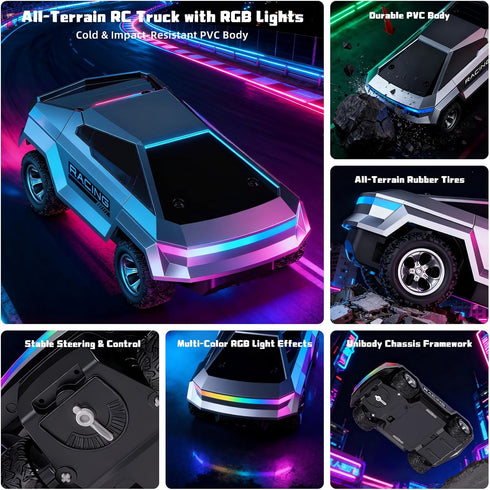 1:24 2WD 2.4GHz 3+ Remote Control Car, Scale Pick-up RC Truck, High Speed All Terrain Off-Road Vehicle with Lights