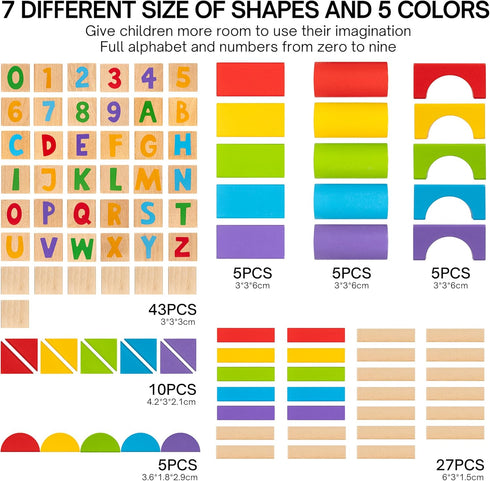 MOMOARI Set -100 5 7 18 Alphabet Number Wooden Building Blocks Blocks in Water Paint Colors and Shapes. Preschool