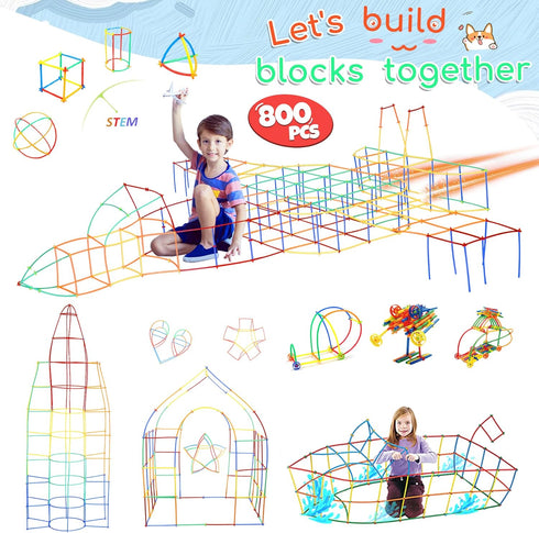 Ggiibro 800Pcs Straw Constructor STEM Building Toys for Kids with Storage Box