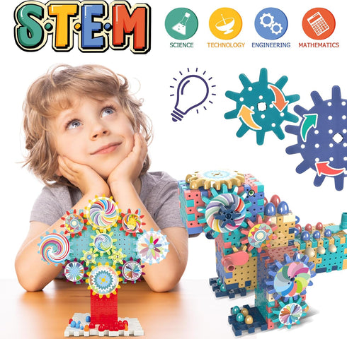 Gear Toys Interlocking Building Blocks, 150 Piece Educational Construction Set, Creative STEM Development Toys