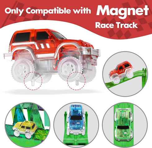 Magnetic Track Cars Replacement Only, Flex Track Race cars Accessories Construction Building Kits for Magnet Tracks Glow in the Dark, Only Compatible with Magnetic Car Tracks for Kids Ages 3+ (4pack)