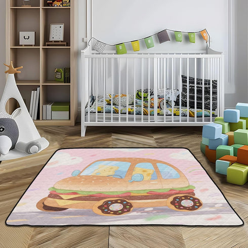 siphylline Cozy 50'' 50'' Funny Food Car Cartoon Cute Foldable Baby Activity Play Mat for Floor Breathable Playroom