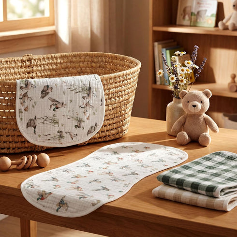 Hahafelt 4 100% 22'' 10" 2-in-1 Set Pcs Mallard Duck Baby Burp Cloths Cotton Absorbent & Soft Burping Cloth Large x