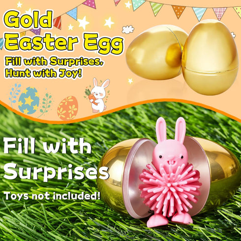 Digwry 36 2.3" Pcs Golden Easter Eggs Plastic, Fillable Shiny Gold Metallic Plastic Easter Eggs Empty for Easter