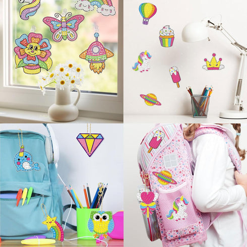 16 4-8 8-12,Kids 5D 5 Suncatchers/5 Keychains/6 BANBBUR Pcs Gem Art for Kids Age Crafts Gem Diamond Art Kit