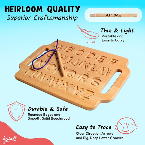 3-5, 3+ 3-5 Hulats Learn to Write: Portable Wooden Alphabet Letter Tracing Sensory Pad Board - Toddler Writing Practice