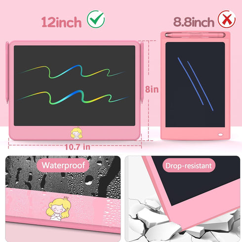 LCD Writing Tablet for Kids 12 Inch, Erasable Doodle Board for Girls Boys, Travel Essentials for Ages 3-8