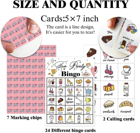 Tea Party Bingo Game, 24 Players Cards for Women Men Birthday Favors, Family Holiday Party Supplies Garden Decoration