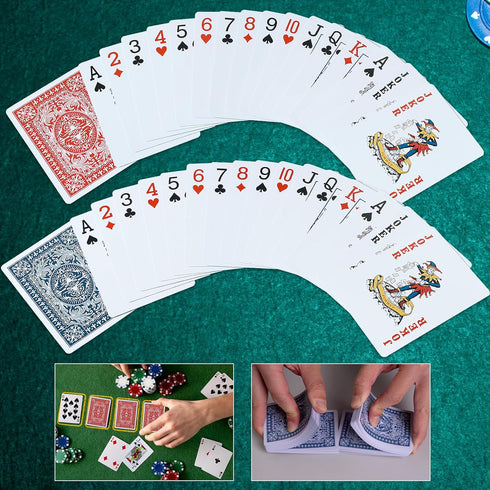 32 Pack,Standard FURWEY Playing Cards Index,Red and Blue Backs,Large Digital Printing is Easy to Read,BlackjackEuchre