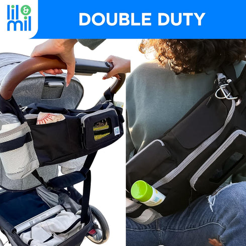Lil & Mil Crossbody Diaper Bag with Wipes Pocket | Convenient Small Diaper Bag | Doubles as Hanging Stroller Organizer