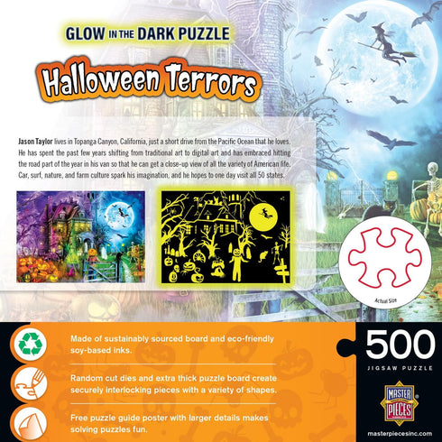 MasterPieces 500 Piece Glow in The Dark Halloween Jigsaw Puzzle, Halloween Terrors, 15"x21"