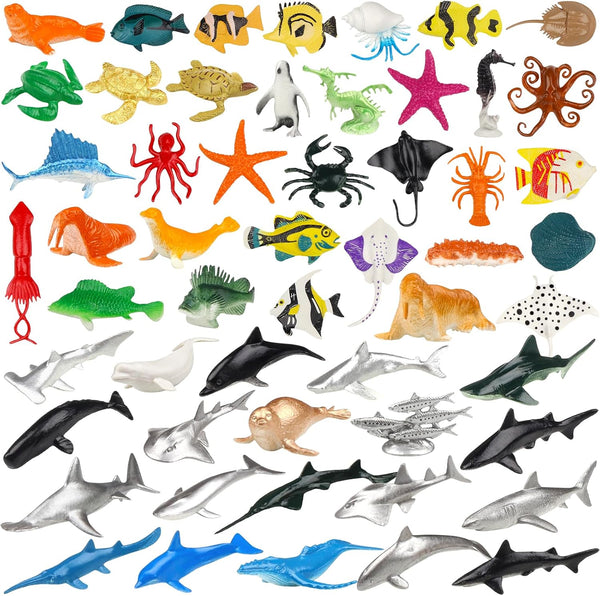DOITEM 54 Pack Assorted Mini Vinyl Plastic Ocean Sea Animal Figures Toy Set,