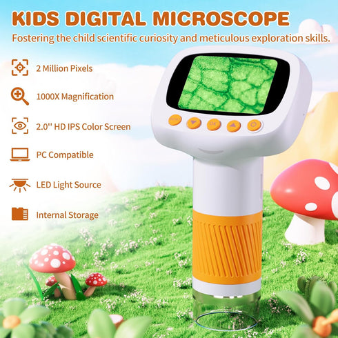 coobest 3 1000X w/2''IPS Pocket Kids Microscope for Over Years Old, Handheld Microscope for Kids Digital, Photo Video
