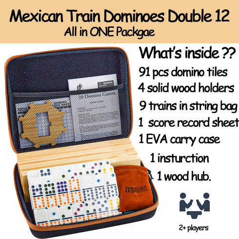 Set 12 4 Set 12 Bucher&Rossini Dominoes Double with Racks for Adults Kids, Mexican Train Domino Double Twelve, Mexican