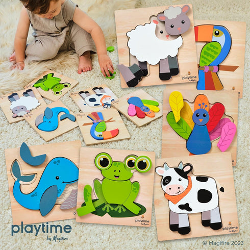 Magifire Wood Puzzles for Toddlers 1-3, Set of 6 Montessori Toys with Large Pieces, Includes Storage Bag