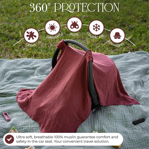 Pack 10 Comfy Cubs Muslin Cotton Baby Car Seat Cover and Burp Cloth Bundled - of - Wine