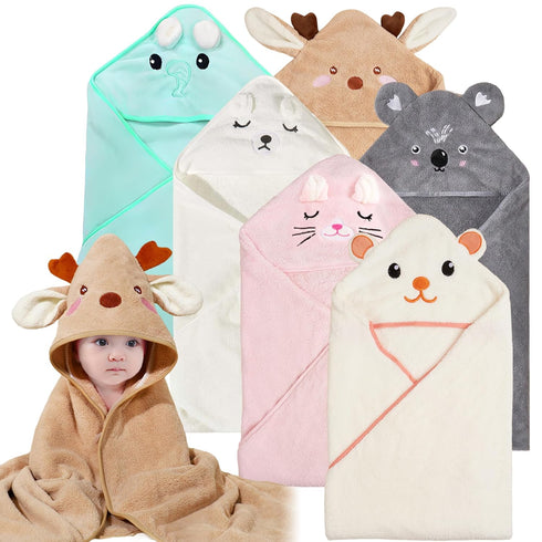 Yaiseiko 6 PCS Baby Bath Towels Set Animal Hooded Baby Hooded Bath