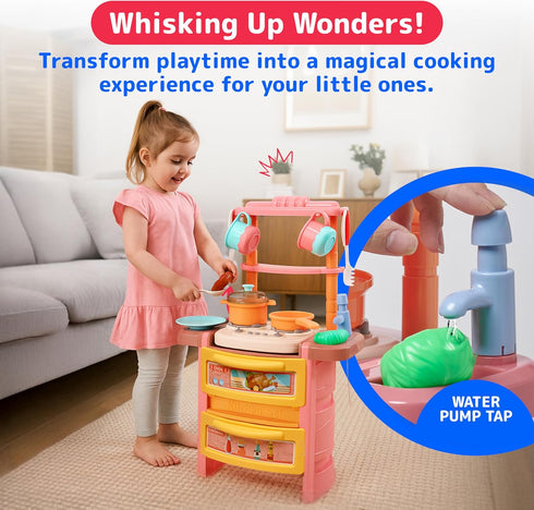 Set Playset Prextex Plastic Pretend Girls Play Kitchen - Multi-Color Kitchen with Dishwasher and Oven - Stove
