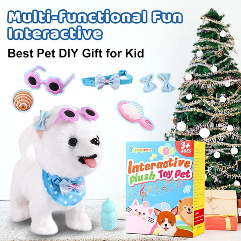 Ylpaprm Samoyed Walking Barking Toy Dog Puppy Toy for Girl Licking Doggy with Leash, Electric Talking Singing Tail Wag