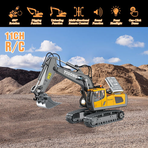 Wdexual 1:20 14 5 6-10 Remote Control Excavator - RC Excavator Toys for Boys, Channel with Sound/Light, RC Digger